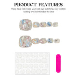 Handmade Press On Nails Transparent Sequins Fake Toenails Glitter Charming False Nails Full Aurora Diamond Decor Square Nail Tip