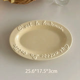 Korean Gentle Cream Ceramic Dessert Plate Antique Relief Letter Fruit Salad Plates Western Food Steak Afternoon Tea Cake Dishes