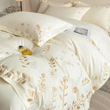 4pcs/set Light Luxury 120s Pure Cotton Floral Embroidered Quilt Cover Pillowcases Fitted Sheet Skin-friendly Naked Bedding Set