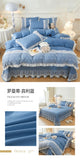 Korean Luxury Lace Ruffles Bedding Set Skin-Friendly Washed Cotton Princess Style Duvet Cover Bed Sheet Pillowcase Home Textiles