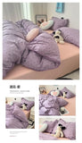 Bedding Set Double Layered Yarn INS Girls Mushroom Soft Washed Cotton Bed Sheet Queen King Size Duvet Set Pillowcase Bed Sheet