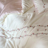 Chic Flowers Embroidery Bedding Set Lyocell Bamboo Fiber Soft Silky Cool Feeling Duvet Cover Flat/Fitted Bed Sheet Pillowcases