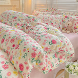 Fresh Plant Flower Bed Sheet for Children and Adults Four-Piece Bed Set Pillowcases Soft Washed Cotton Home Textiles