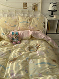Romantic Floral Dog Cotton Bedding Set Lovely Cartoon Pure Cotton Four-Piece Suite Lace Design Cotton Duvet Cover eet Pillo...