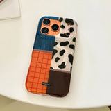 Retro Four-color Grid Cow Pattern Stitching Wireless Charge Magnetic Case for iPhone 14 16 15 16pro 17 Pro Max For MagSafe Cover