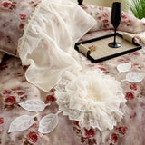 Vintage Rose Flowers Prints Lace Ruffles Lyocell Soft Silky Bedding Set Duvet Cover Bed Sheet/Fitted Sheet/Bed Skirt Pillowcases