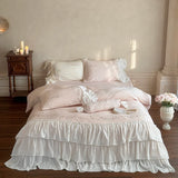 Soft Washed Cotton Bedding Sets Luxury Flowers Embroidery White Princess Duvet Cover Bed Sheet Pillowcases Home Textiles