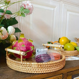 1pc Artisanal Woven Rattan Serving Tray - Dual Handles, Multipurpose Tea and Snack Presentation Platter, Ideal Bread Basket with