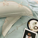 1000TC Egyptian Cotton Flowers Embroidery Luxury Pink Bedding Set Duvet Cover Flat/Fitted Bed Sheet Pillowcases 4Pcs