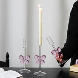 1Pc Original Design Bow Tall Glass Candle Holder, Exquisite and High-Looking Bow Candle Holder, Aromatherapy Candle Holder, Suitable for Wedding Banquet Party Candle Holder, Home Decoration Ornaments Candle Candle Candle Hold