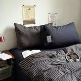Simple Striped Bedding Set Washable Cotton Dark Gray Quilt Cover With Pillowcases Bed Sheet Set Skin-Friendly Soft Single Twin