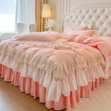 4/6Pcs Pink 100% Cotton Korean Princess Style Bedding Sets Butterfly Lace Ruffles Duvet Cover Set Bedspread Bed Skirt Pillowcase
