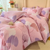 100% Cotton Bedding Set Brushed Dreamy Style Ginkgo Biloba Leaves Pink Duvet Cover Sheet Set Sheet King Queen for Bedroom Decor