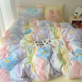 Korean Style Cute Bedding Set For Girls Bed Linen New Skin Friendly Fresh Flora Printed Washed Cotton Duvet Cover Set