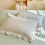 Korean Princess Style Floral Prints Ruffles Bedding Set Double Layer Yarn 100% Cotton Duvet Cover Pillowcases Bed Sheet 4Pcs
