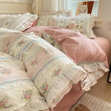 Princess Style Lace Ruffles 100% Cotton Bedding Set Floral Pastoral Style Duvet Cover Flat/Fitted Bed Sheet Pillowcases 3/4Pcs