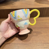 Hand-Painted Underglaze Cerc Mugs Cute Relief Design Birthday Gift for Women Couples Water Cups High Aesthetic Value