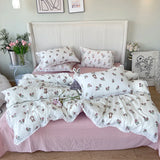 Princess Floral Bedding Set Lace Romantic Rose Flat Fitted Sheet With Orange Pillowcases Soft Polyester Full Size For Women Girl