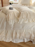 1200TC Egyptian Cotton Lace Ruffles Princess Wedding Style Pink Bedding Set Duvet Cover Flat/Fitted Bed Sheet Pillowcases 4Pcs