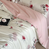 Rose Prints Luxury Bedding Set Premium 600TC Lyocell Bamboo Fiber Soft Silky Duvet Cover Flat/Fitted Bed Sheet Pillowcases 4Pcs