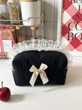 Exquisite and Compact Lipstick Coin Purse Portable Pencil Case for Students with Lace Trim and Quilted Interior Storage Bag