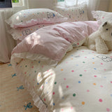 A-Class Skin Friendly Printing Bedding Set With Lace Duvet Cover Bed Sheet Pillowcases Four Piece Set Bedroom Decor Home Textile