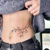 Fine Line Cherry Blossom Vine Tattoo Sticker Temporary Tattoo, Minimalist Fresh Waterproof Realistic Tattoo Sticker for Wa