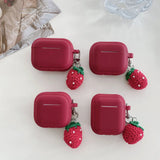 Cute Matte Red Silicone Earphone Case Knitted Strawberry Pendant For Apple AirPods 1 2 3 4 Pro 2 Soft Tpu Protection Cover