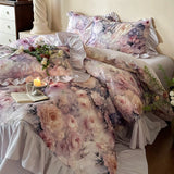 Flowers Printing Duvet Cover Sets Luxury 100% Cotton Princess Lace Bedding Set Fitted Bed Sheet Pillowcases Home Textile