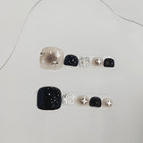 10pcs Glossy Square Fake Toenails Handmade Black Star Toe Nail Press Ons With Glitter Shiny Diamond Design Cool False Footnails