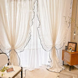 French Retro Romantic Beige Ruffled Lace Sheer Curtain Tulle with Black For Edge Living Room Bedroom Homestay Home Decoration