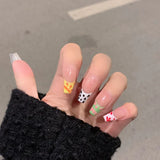 10Pcs Sweet Summer Handmade Press on Nails Full Cover Rhinestone Colorful Design French Ballerina Manicure False Nails Tips Art