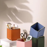 Nordic Leather Make Up Brush Storage Box Jewelry Storage Bag Leather Metal Box Desktop Storage Box Decoration