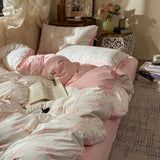 3/4PCS Red Butterfly Knot Bedding Set  Grid Cute Pony Printed Duvet Cover Set for Goth Girl Bedroom Decoration King Queen Size