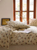 Retro Pure Cotton Diagonal Stripe Bedding Four-Piece Set Small Floral Bed Sheet Quilt Coverlet Three-Piece Set 18m Bed Canopy...