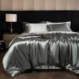 Silk Bed Sheets Set Luxury Bedding Set with Duvet Cover Fitted/Flat Bedheet Pillowcases Mixed with Rayon King Queen Full Twin