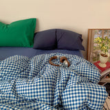 Retro Blue Cotton Quilt Cover Set Waed Plaid Bedding Four-Piece Set Pure Cotton eet Duvet Cover Bedding Accories