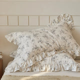 2pcs Flower Prints Ruffles 100% Cotton Pillowcases 48x74cm Sizes Cushion Cover for Bed Floral Style Adults Kids Pillowslip