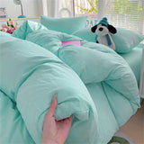 Solid Color Bedding Set Kids Twin Full Queen Size Washed Cotton Single Couple Duvet Cover Set Quilt Cover Pillowcases Bed Linen
