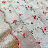 French Country Embroidery Flower Small Curtain for Kitchen Window Vintage Voile With Beaded Farmhouse Triangle Coffee Curtain