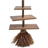 Halloween Cupcake Stand 3-Tier Witch Broom Stick Shape Snack Cake Stand Wooden Halloween Decorations Tray Holiday Party Supplies