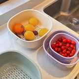 ‌2-Tier Strainer Colander with Fruit Tray Dual-Purpose Kitchen Living Room Drain Basket Wash Vegetable Bowl Fruit Display Basket