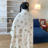Ikeehome  new printed milk wool lamb wool blanket double-sided cute cartoon office lunch break blanket student dormitory blanket