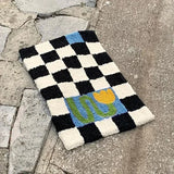 Chessboard Plaid Bath Mats Fluffy Grids Soft Floral Carpet Retro Bathroom Anti Slip Carpet Bedside Mats Ins Style Flocked Carpet