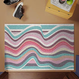 Colorful Wave Pattern Wire Loop Doormat Non-Slip Entryway Floor Mat Dirt-Resistant PVC Coil Carpet for Home Entrance & Porch