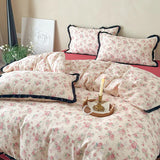 Korean Princess Floral Ruffles 100% Cotton Double Layer Yarn Soft Bedding Set Single Queen King Duvet Cover Bed Sheet Pillowcase