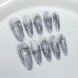 10Pcs Handmade Full Cover Sweet Cool Metal Butterfly Design Spice Girls Long Almond False Nails Wearable Press on Nails Manicure
