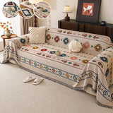 1PC-Retro Bohemian ethnic sofa cover, pet friendly scratch resistant sofa protector with colorful patterns and fringed edges