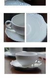 Ins Ceramic Handgrip Coffee Cup Exquisite Afternoon Tea Cup Dish 2Pcs Set French Style Household White Relief Drinkware
