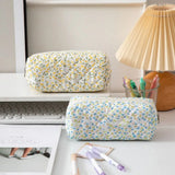 New Polyester Floral Quilted Pen Bag Large Capacity Multifunctional Storage Bag Floral Design Pencil Box School Office